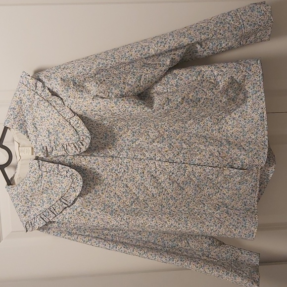 Flower Print Ruffle-Collar Shirt Jacket - Picture 2 of 7